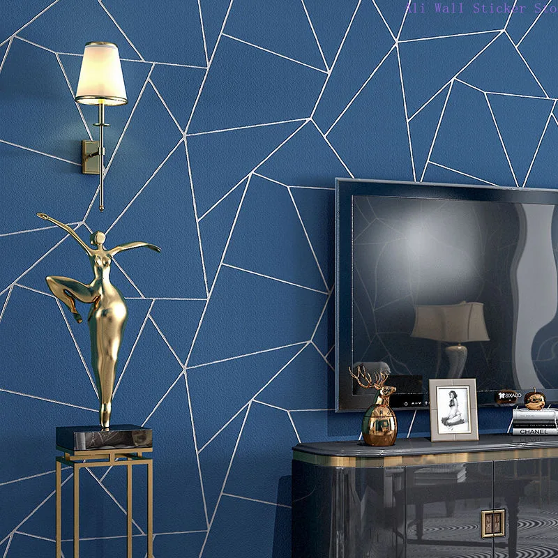 

Grey White Blue Geometric Wallpaper For Living Room Bedroom Modern Design 3D Embossing Stripes Triangles Pattern Wall Paper Roll