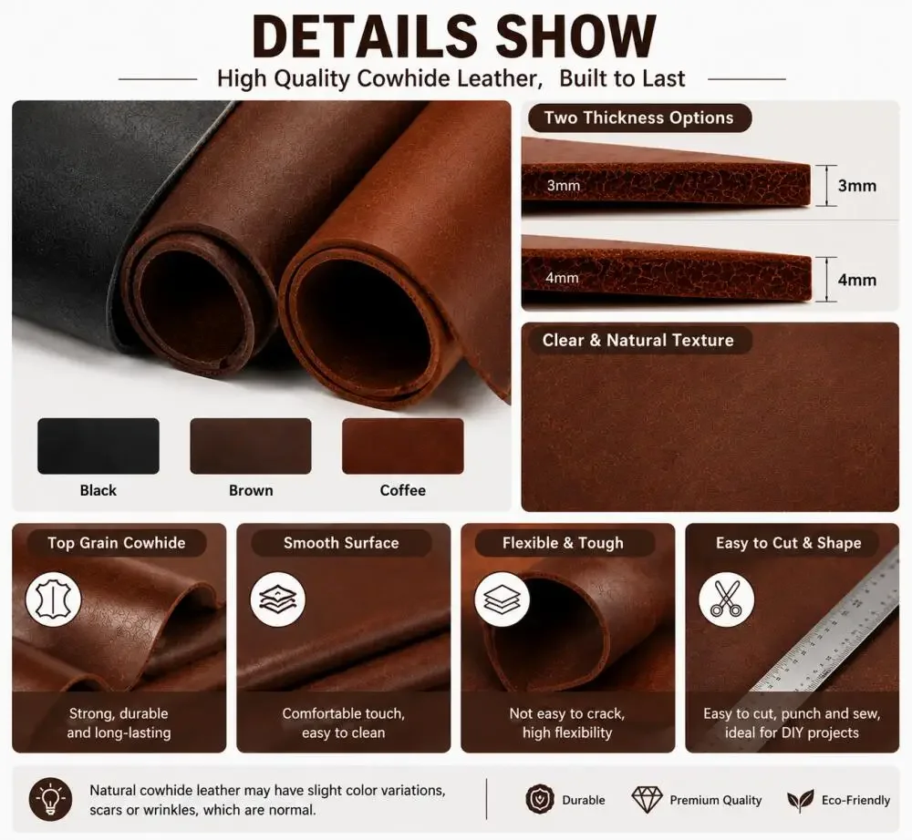 1pc Vegetable Tanned Cowhide Leather, Full Grain Natural Matt Finish Leather Hide for Leathercraft, Bag, Wallet Making