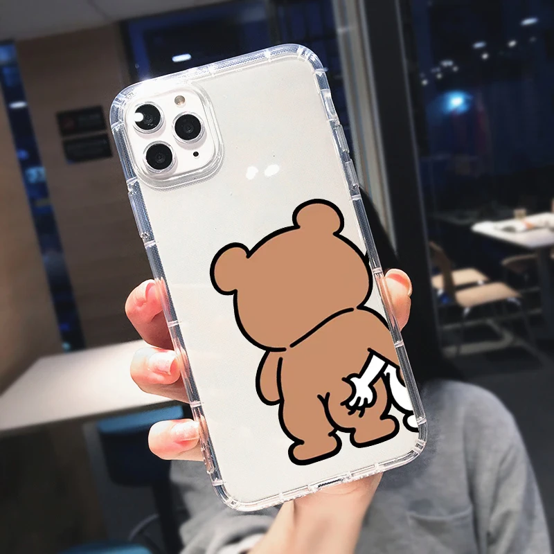 Funny Cartoon Pinch Butt Bear Rabbit Couple Case For iPhone 14 15 Pro Max 11 12 13 XR XS Shockproof Clear Soft Phone Cover Shell