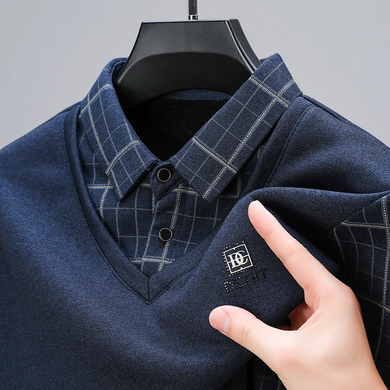 

Hot Sales Winter New Arrival Men's Lapel Fleece-Lined Fake Two-Piece High Quality Plaid Print Thicken Casual Business Menswear