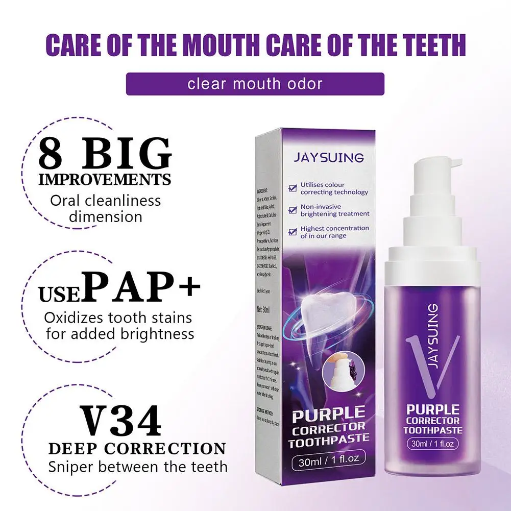 V34 Whitening Toothpaste 30ml Teeth Mouse Remove Plaque Smoke Oral Yellow Hygiene Breath Freshen Teeth Stains Tartar