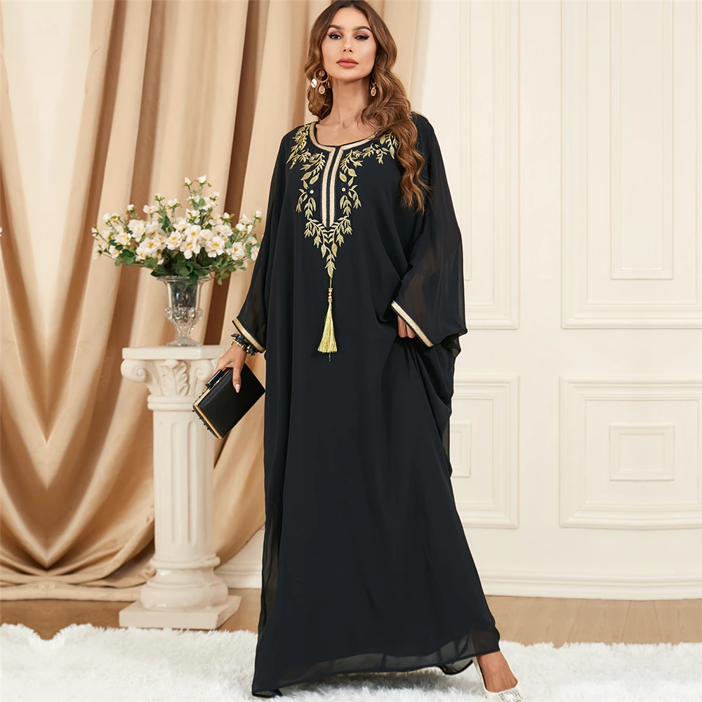 

Ramadan Tassel Embroidery Muslim Women Bat Sleeve Abaya Long Maxi Dress Turkey Dubai Kaftan Moroccan Party Jalabiya Caftan Islam