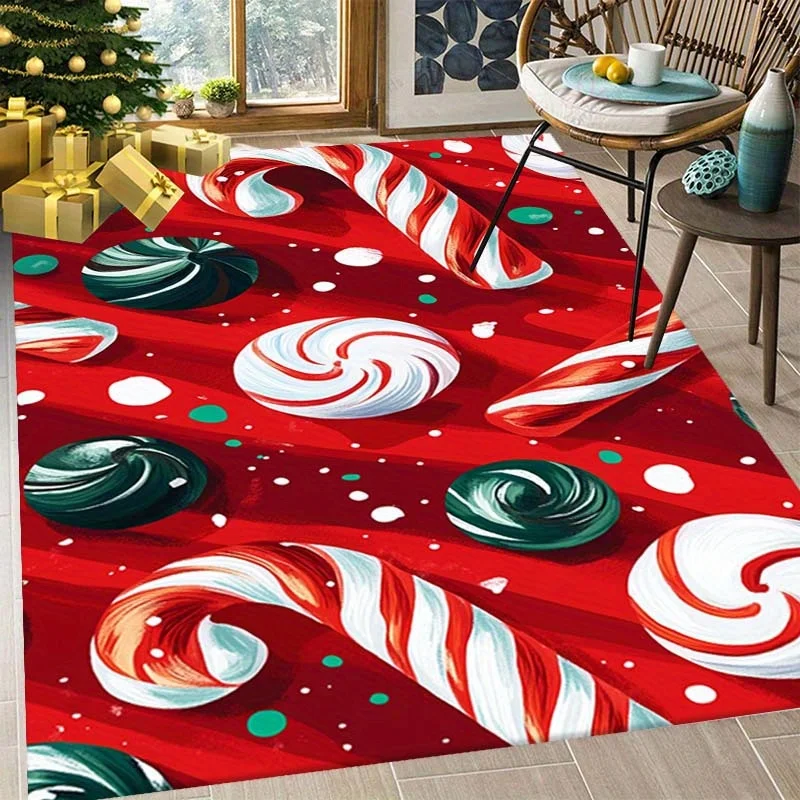 1pc Christmas Candy Cane Print Rectangle Large Area Rug, Versatile Home Decor, Ideal Holiday Gift, Perfect for Living Room Sofa