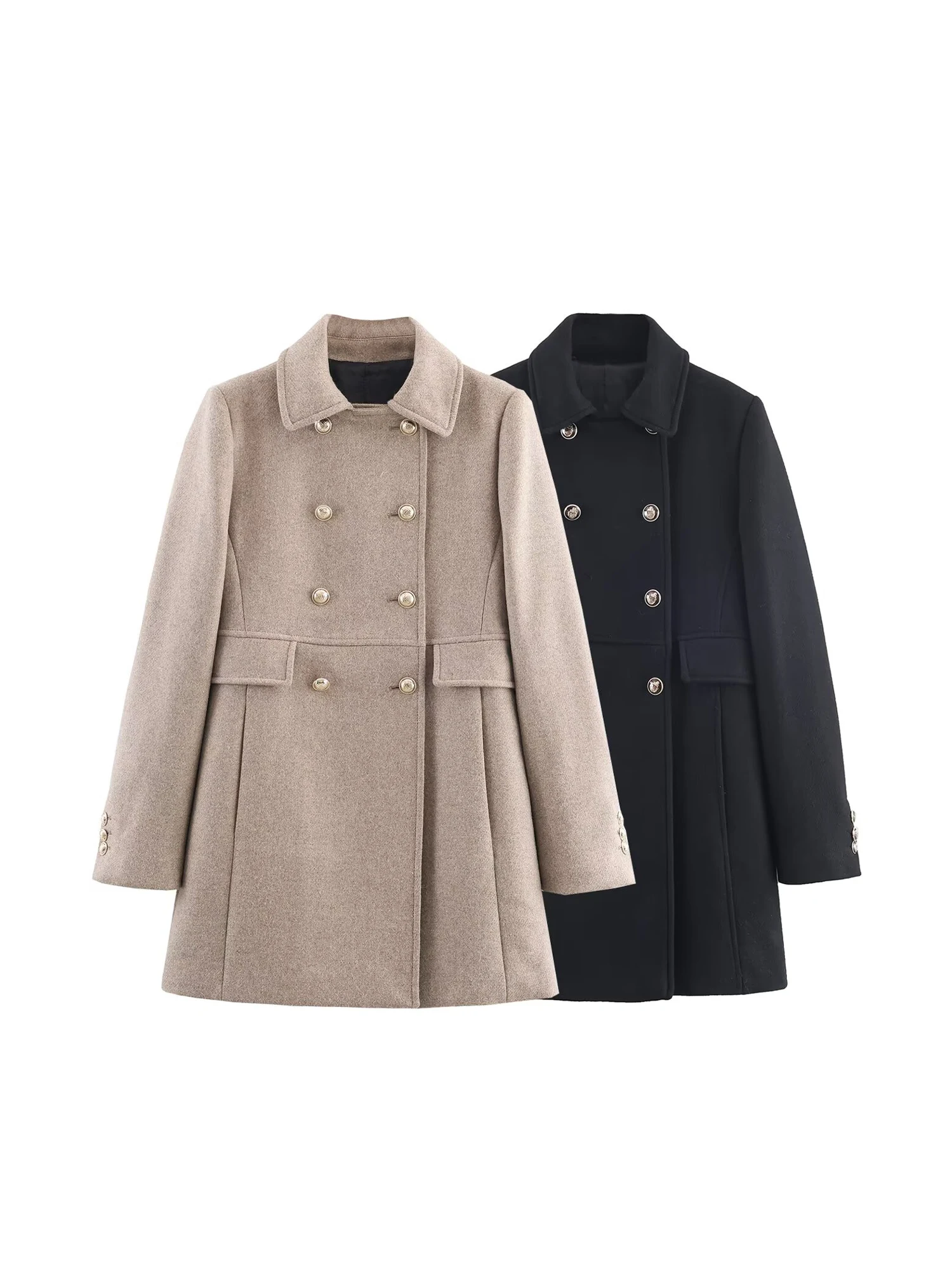 

Women's Khaki Woolen Overcoat Warm Thicke Basic Coat Jacket Retro Korean Outerwear Long Sleeve Cropped Overcoat Vintage Winter
