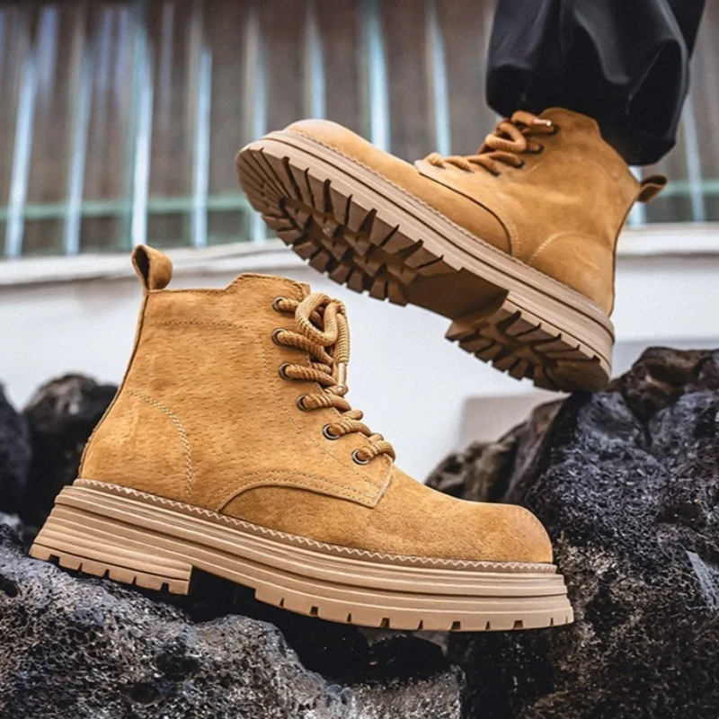 

Men's Leather Boots New Autumn British Style High Top Men's Shoes Outdoor Tooling Boots Man Couple Boots Woman High Top Shoes