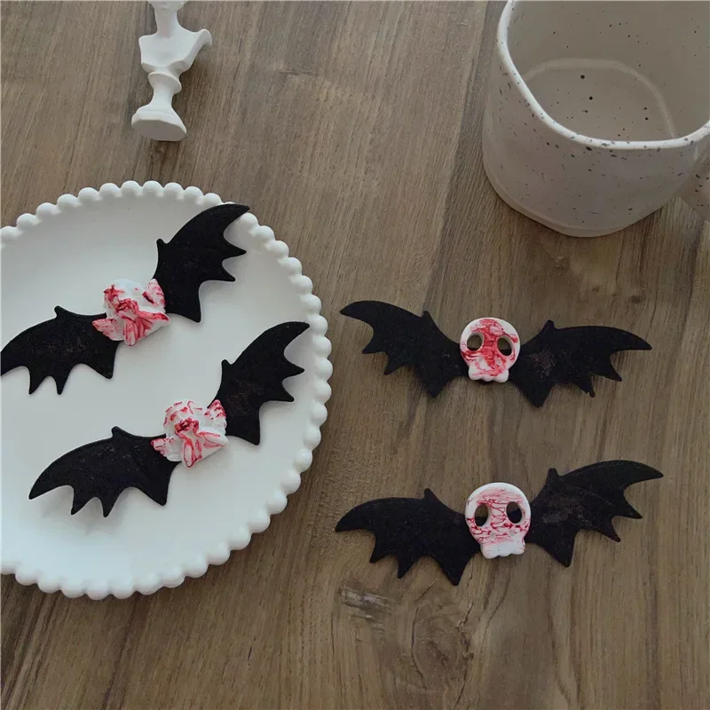 Black Wings Harajuku Subculture Hair Clips For Girls Skulls Hairpins Alligator Angel Y2k Hair Accessories Side Clips