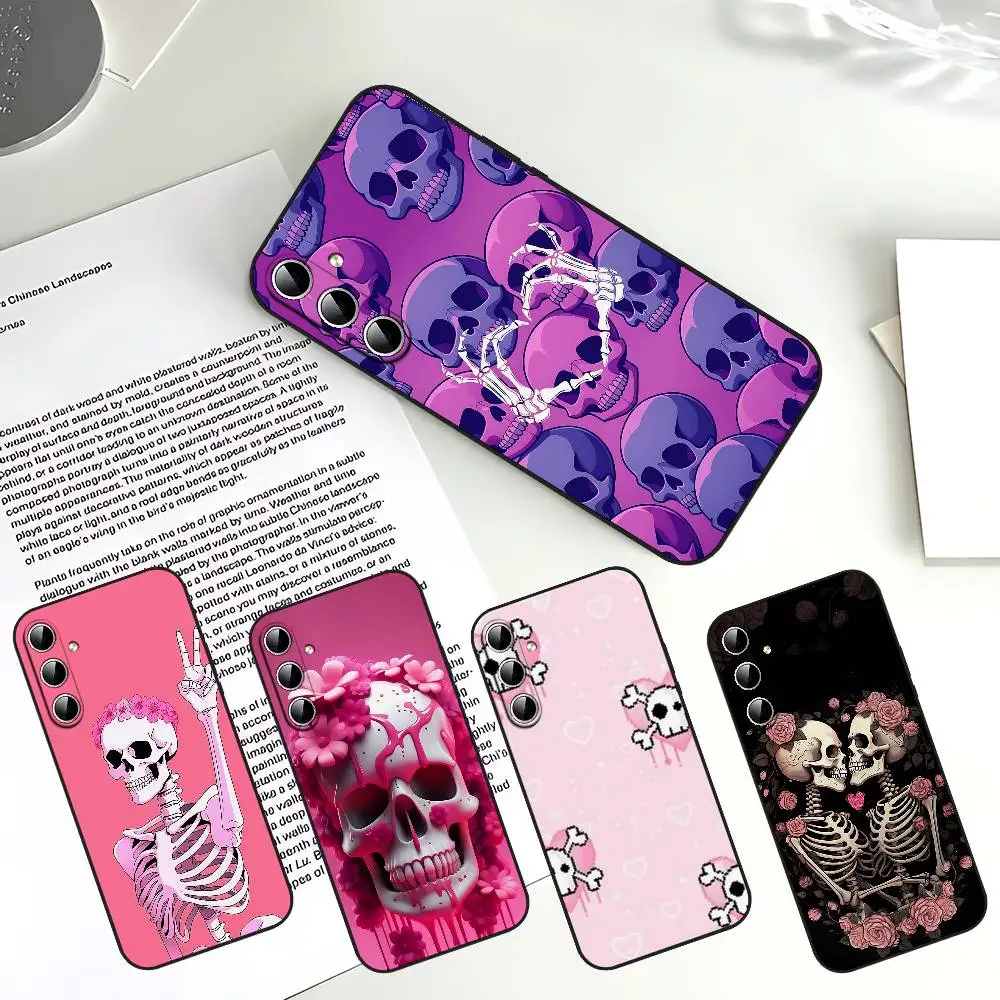 

Pink Purple Skull Feather Gauze Phone Case Slim Shockproof Case For Samsung S24/S25/S22/S30/Note20/Lite/Ultra/5G/Plus/FE