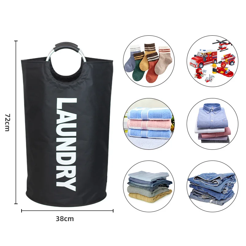 Home Large Capacity Clothes Storage Bag Oxford Cloth Laundry Bag Round Handle Dirty Laundry Storage Basket