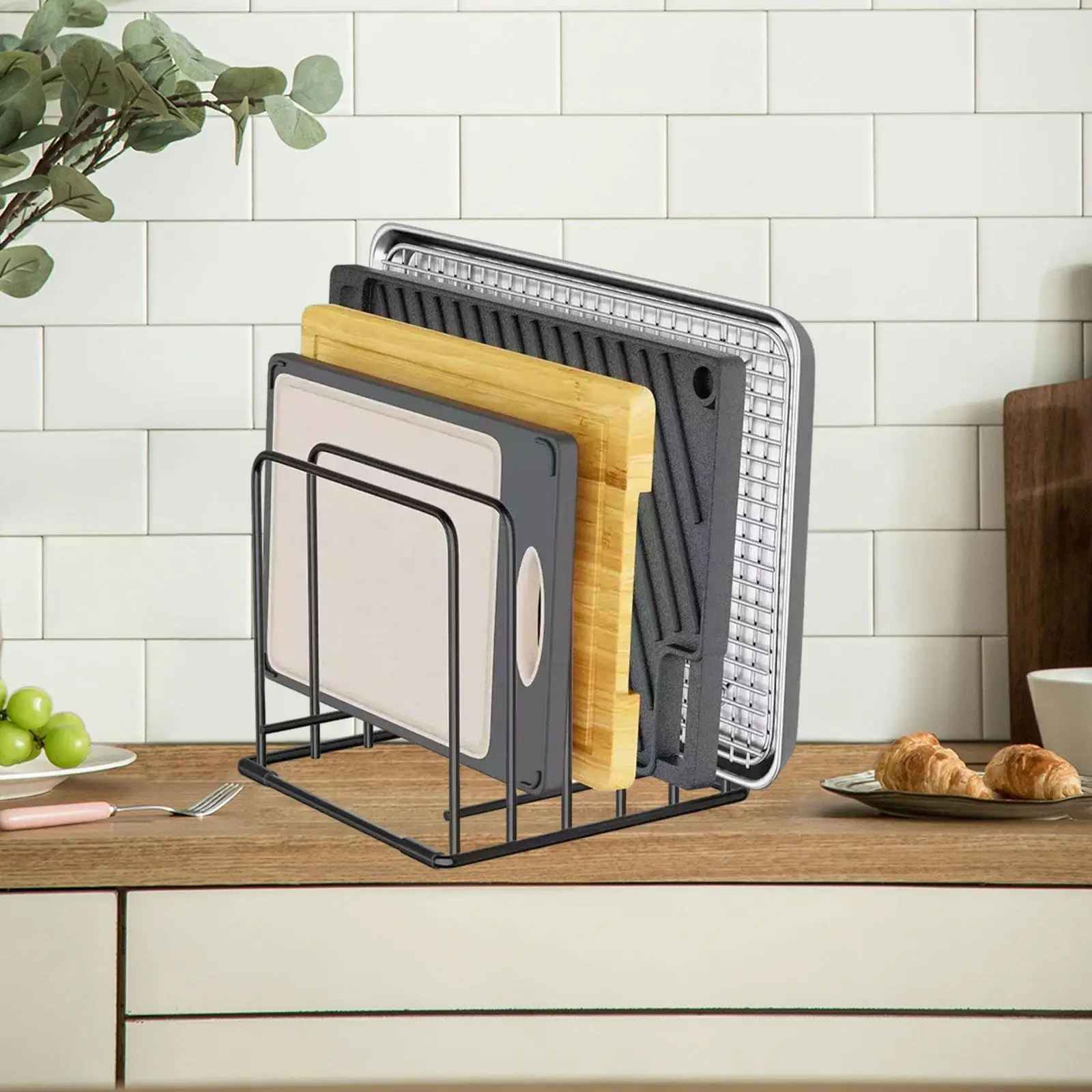 

Kitchen Pan Pot Storage Rack with for Countertop Compact Sturdy Accessories Multifunctional 7.4x7.8x6.3inch Space Saving