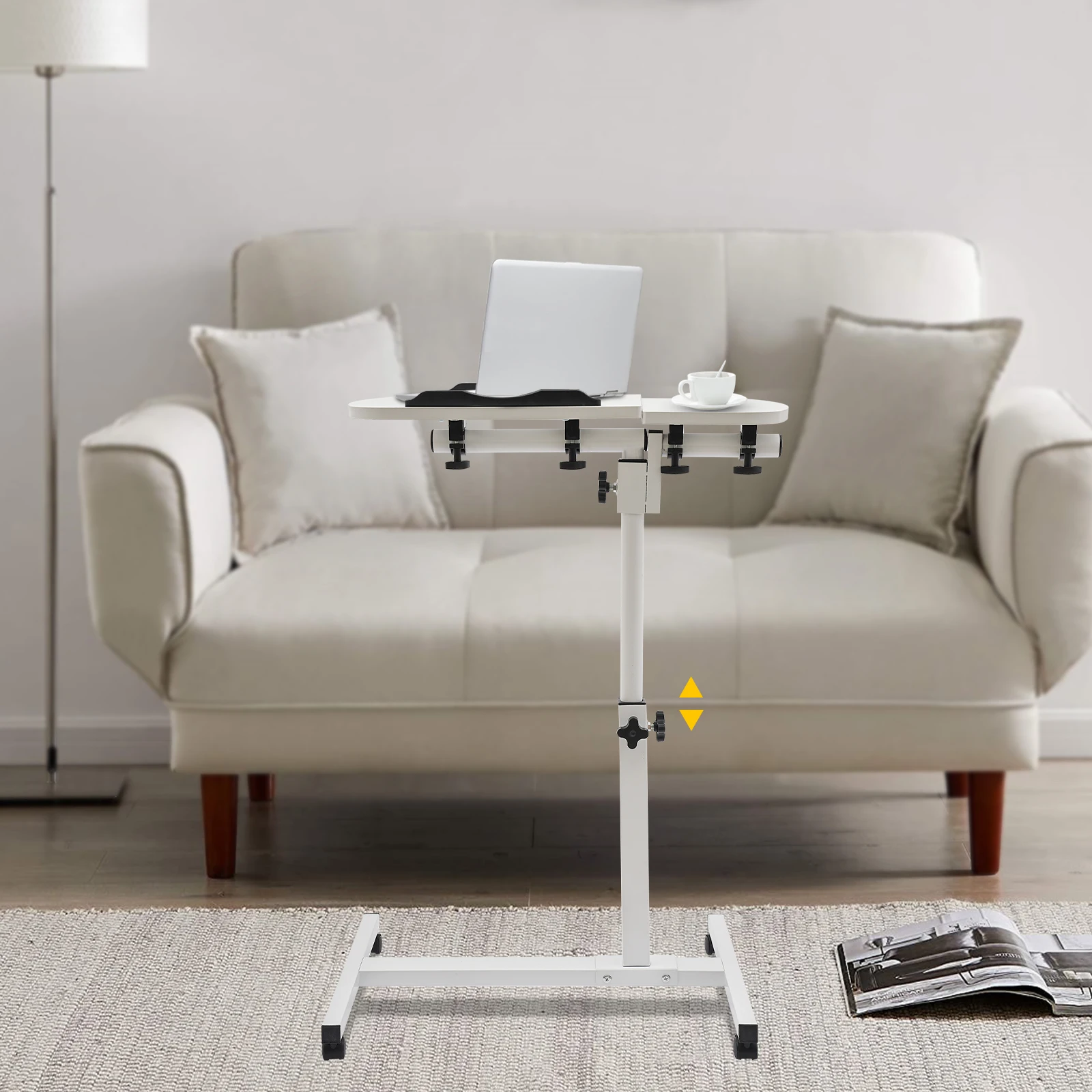 Angle & Height Adjustable Rolling Table Laptop Notebook Stand Tiltable Table Top Desk Sofa Bed Side Table