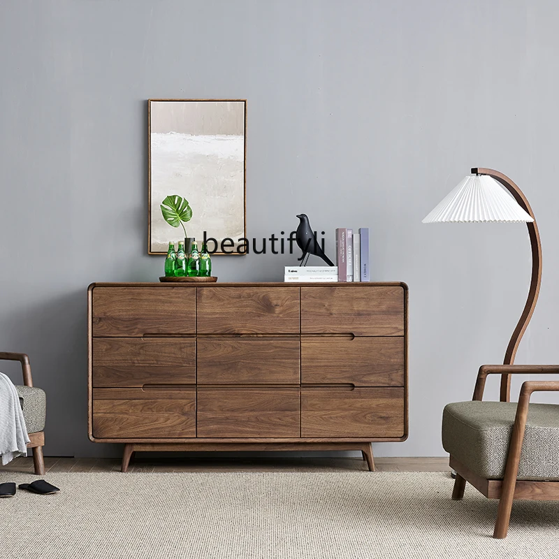 North America Black Walnut Wooden Chests of Drawers Simple Modern Nordic Solid Wood Bedroom Storage Cabinet Living Room