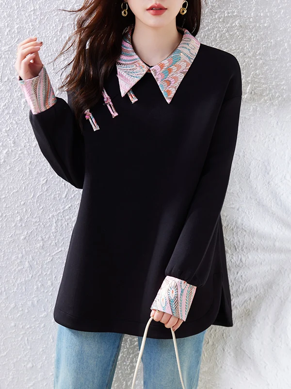 Thiened Fce Hoodie Women's Loose Fit Casual Vintage Patchwork Knitwear Winter New Sle Large Size Fem Top