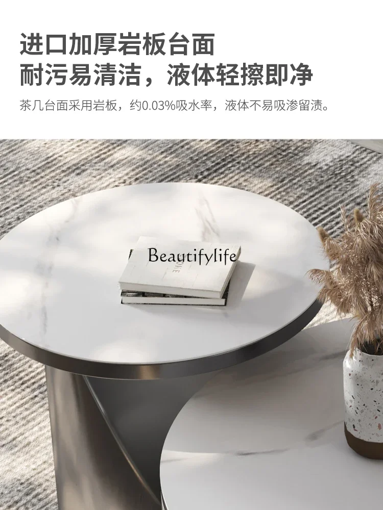 XX39 طاولة قهوة كبيرة وصغيرة مستديرة من ألواح الصخور مجموعة إيطالية بسيطة ومبتكرة وفاخرة وحديثة من الفولاذ المقاوم للصدأ #4