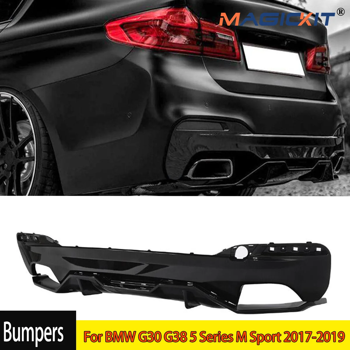 MagicKit Gloss Black Rear Lip For BMW G30 G38 5 Series M Sport Bumper Diffuser 2017-2019