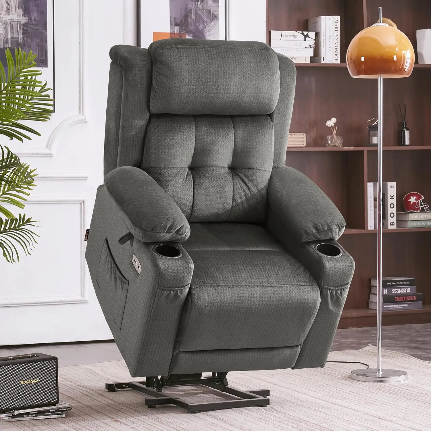 Medium Power Lift Recliner Chair with Massage and Heat for Elderly People,Adjustable Headrest, Infinite Position, USB Ports,Grey