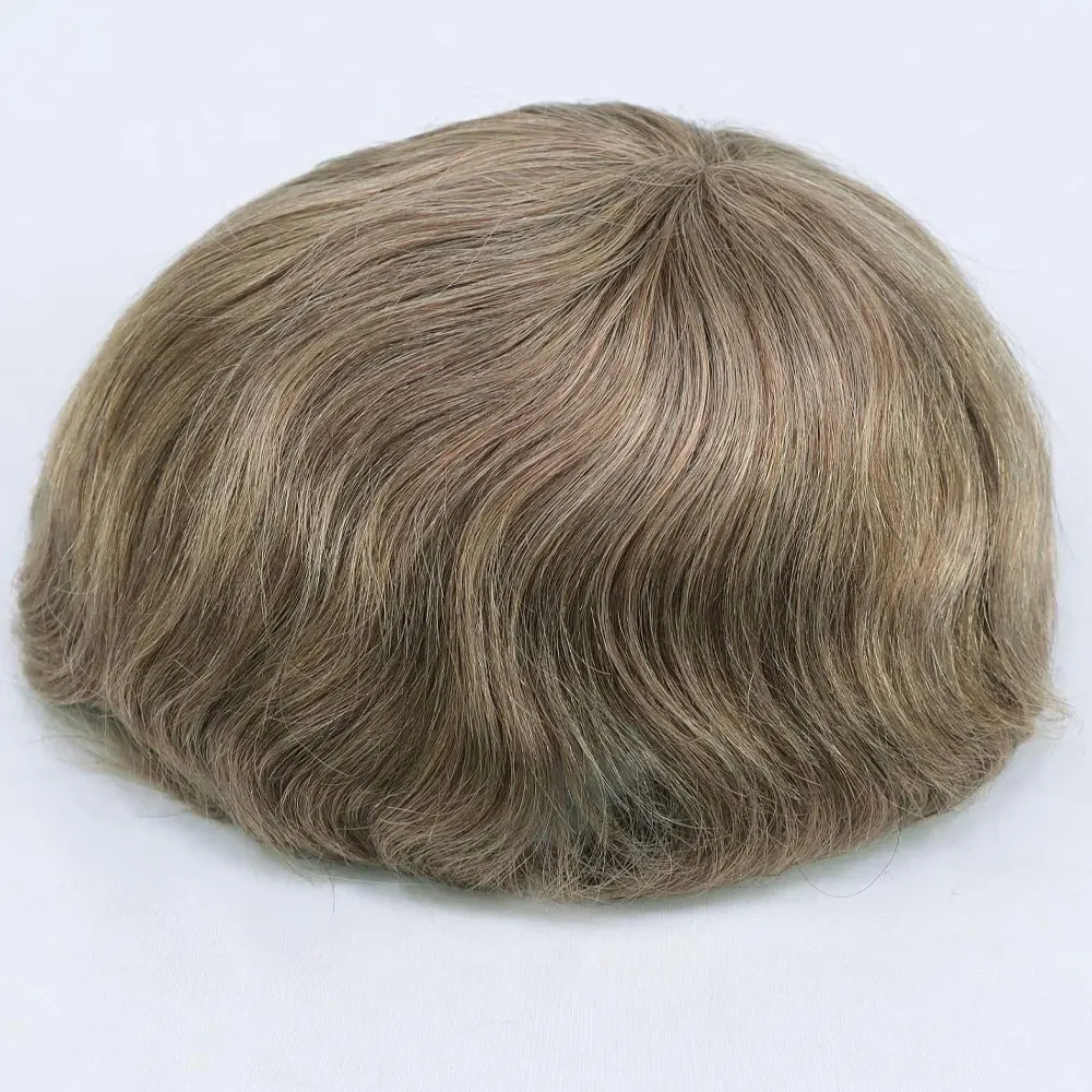 18# Light Brown Remy Human Hair Toupee for Men Mono Lace with PU Knots Hair System for Men's Wigs 8x10Inch