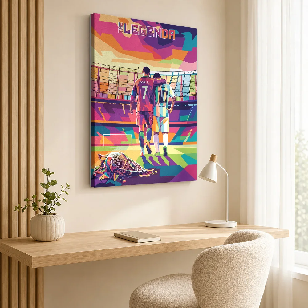 Ronaldo and Messi in a stadium Canvas Print Poster Customized Sports Portrait Canvas Wall Art for Man Cave Decor Ready to Hang