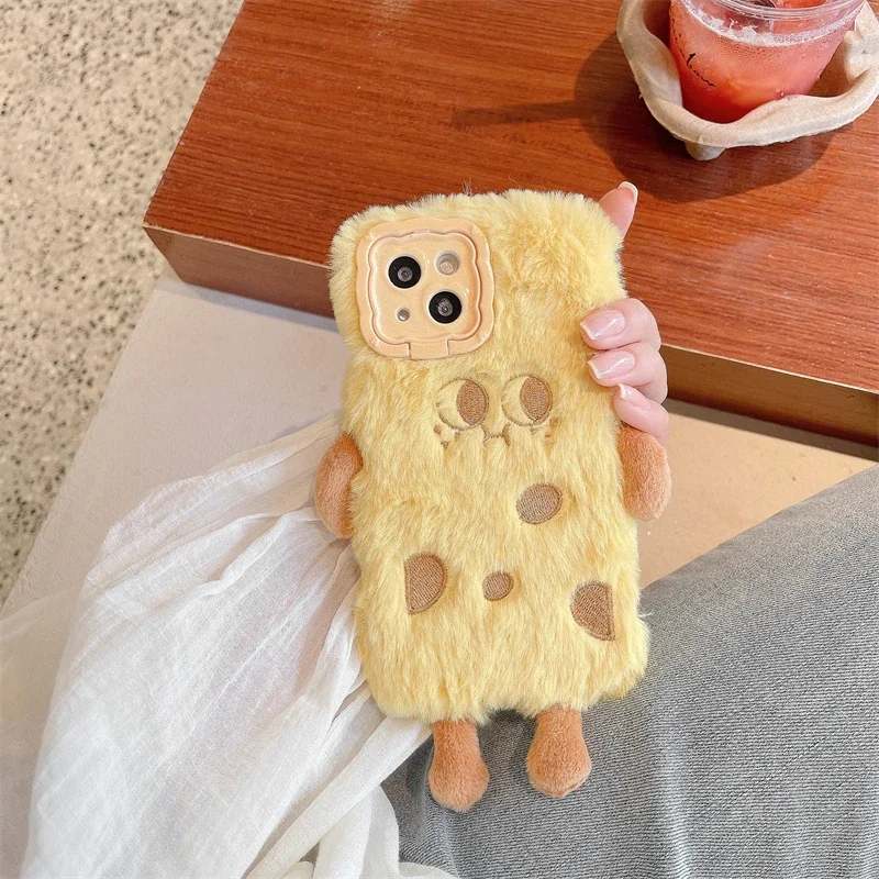 Plush Hair Fluff Toy Soft Phone Case Shell for Huawei P40 P50 P60 Pro Pura 70 Pro Cute Cheese Women's Fashion Back Cover Cases