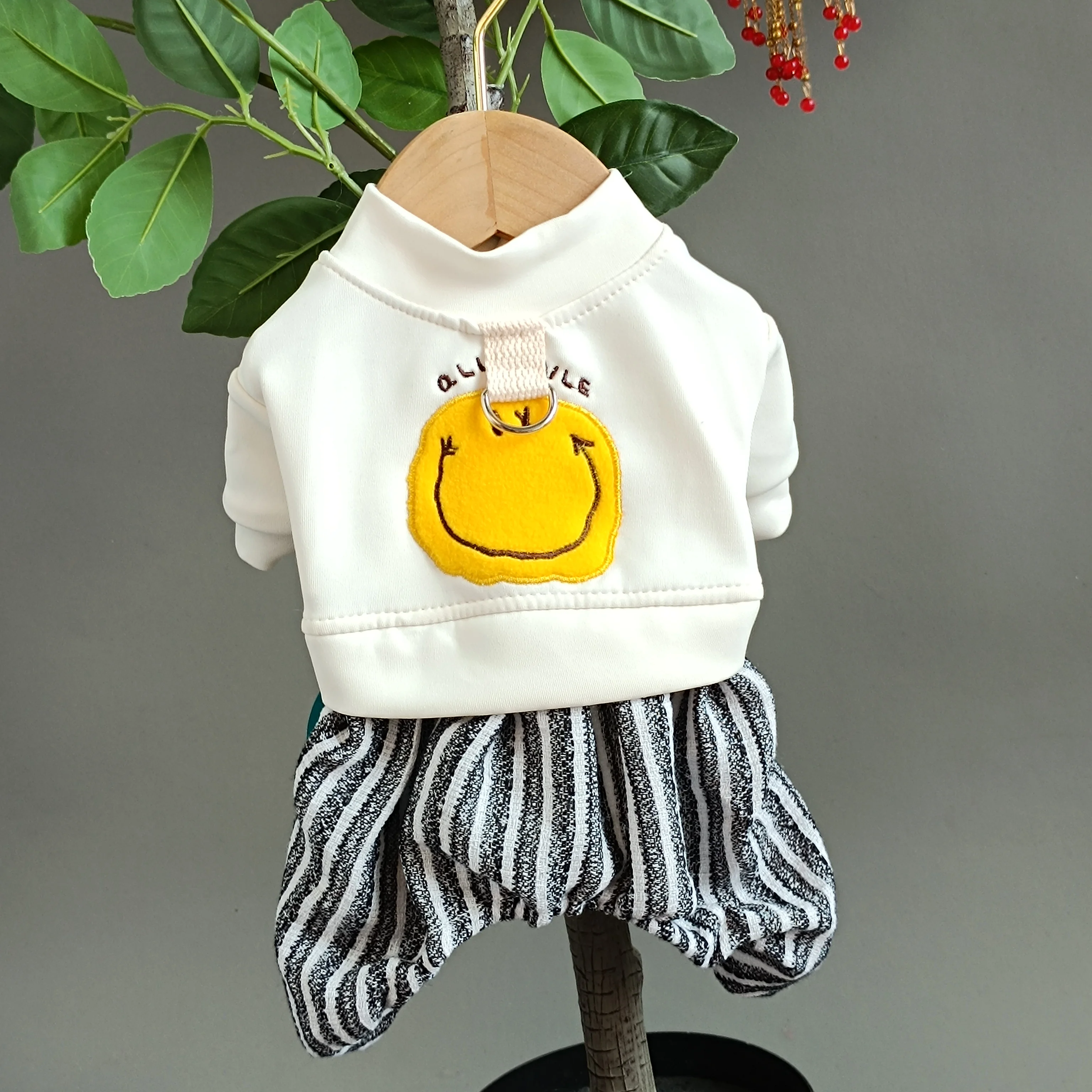 1PC Pet Clothing Dog Spring and Autumn Smiling Face Four legged Strap Pants with Drawstring Buckle For Small Medium Dogs