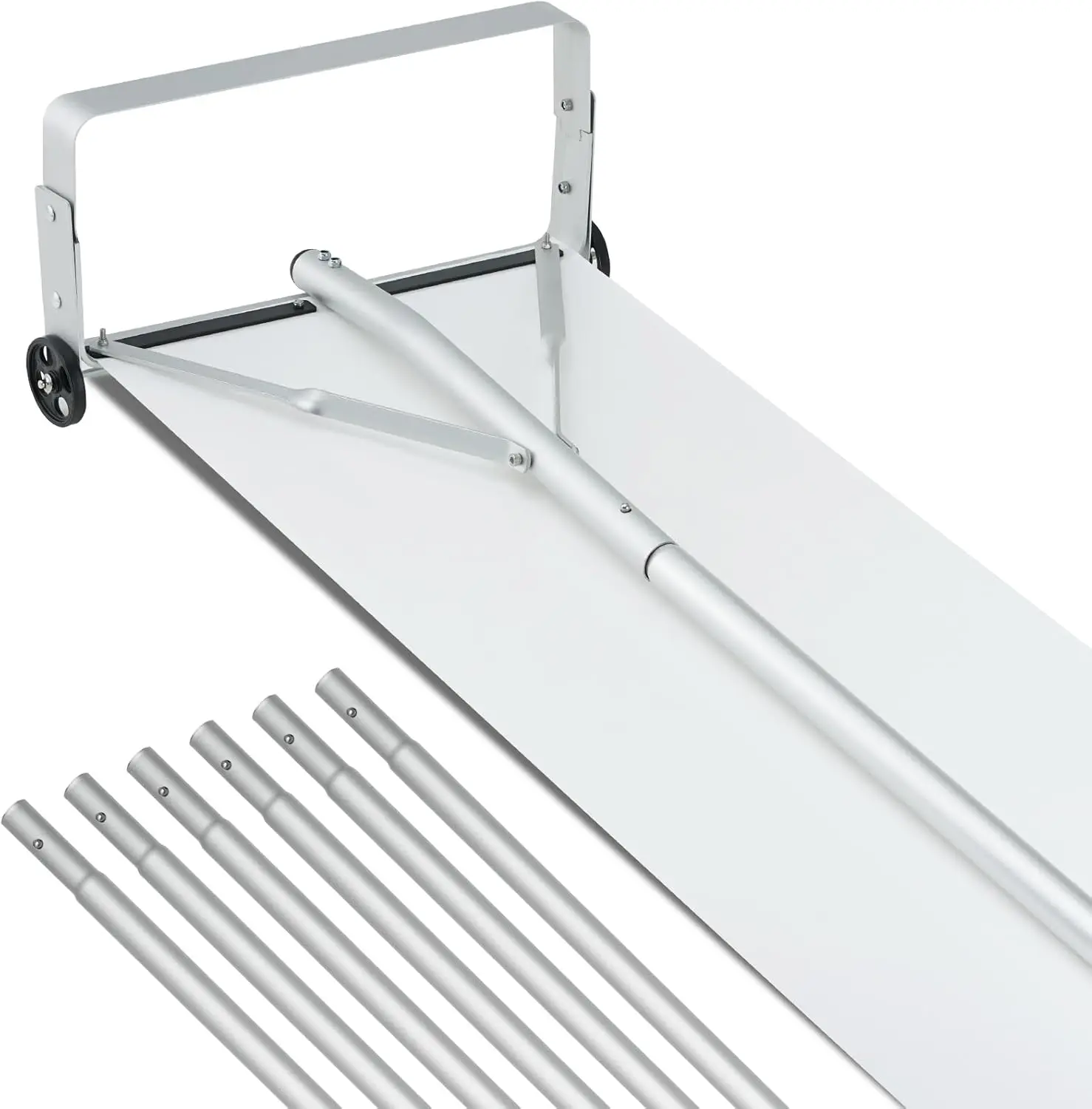 

Snow Roof Rake, 30ft Reach Aluminium Roof Shovel with Slide Cloth, Premium 19" Blade Snow Removal Tool, Safe on Roof