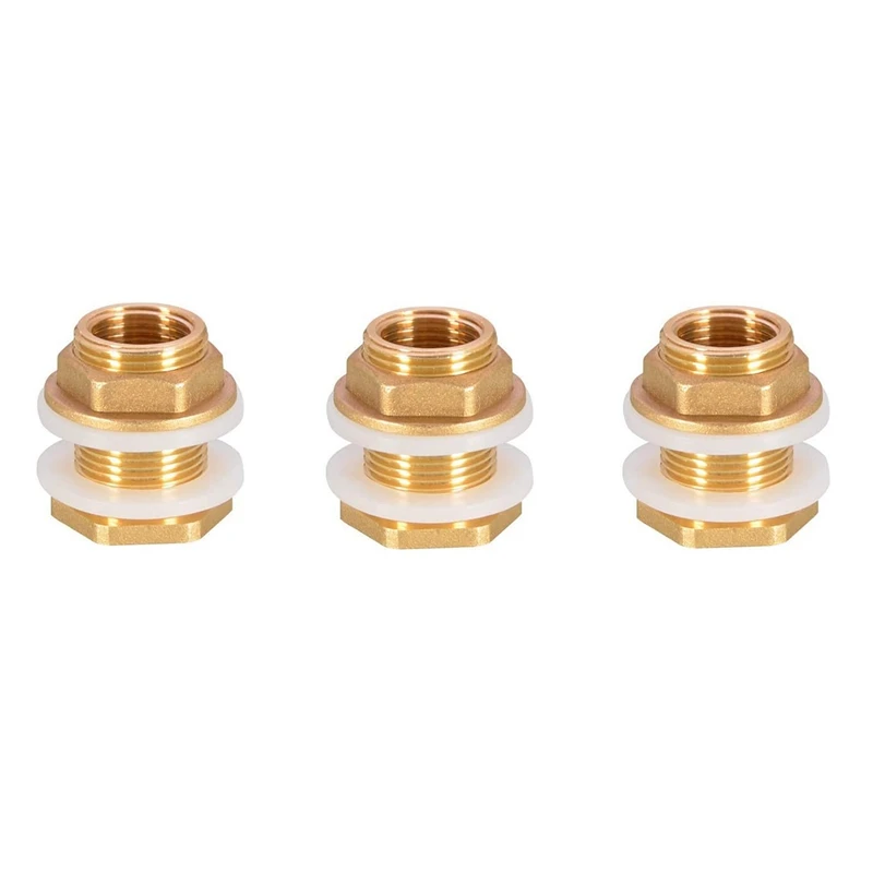 

Solid Brass Bulkhead Fitting,3Sets 1/2In Female 3/4In Male Solid Brass Water Tank Connector Threaded With Silicone Rings