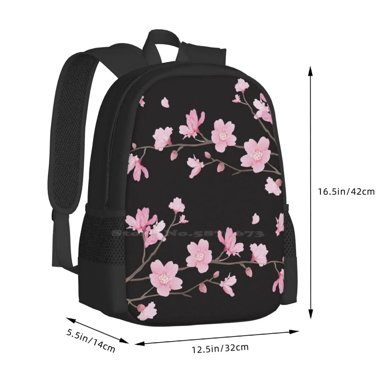 Cherry Blossom Flower Plant - Black Fashion Pattern Design Travel Laptop School Backpack Bag Cherry Blossom Tree Japanese Cherry