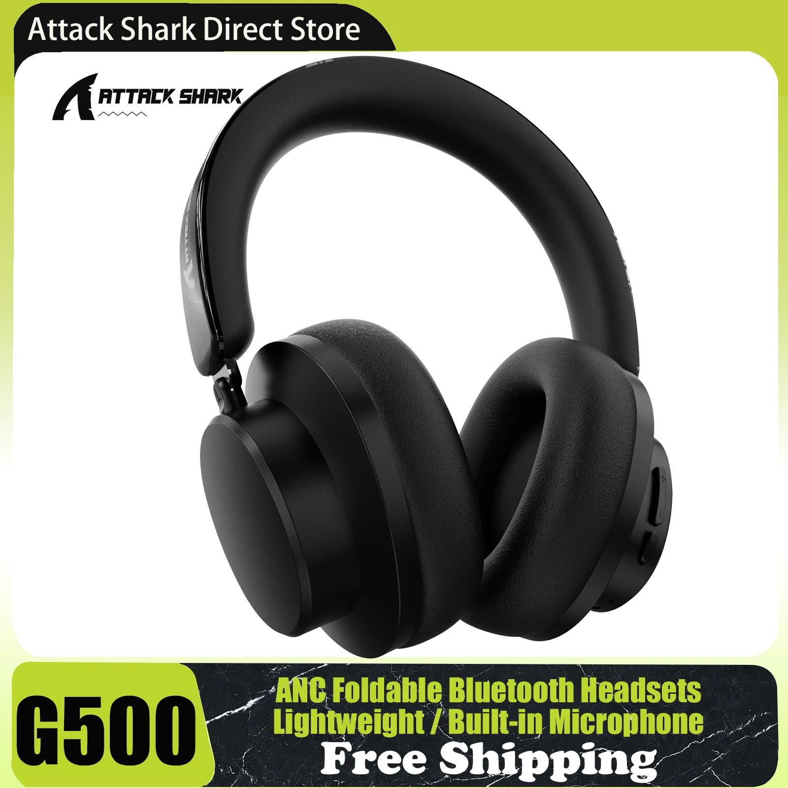 ATTACK SHARK G500 Active Noise Cancelling Over-ear Bluetooth Headsets, Bluetooth 5.3, 3.5mm Stereo, Built-in Microphone,Foldable