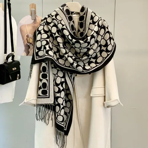 Imagen 2 del producto Bufanda de Cachemira de imitación popular de otoño e invierno, chal grueso de doble cara con borlas para mujer, bufanda cálida y versátil de doble uso