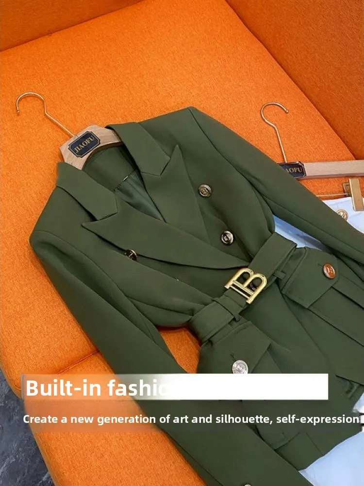 een ket Suit Jaet 여성용 통근 슬레 메탈 블루 디자인 슬림 피트 롱 Sve 코트 캐주얼 Busin 여성용 탑