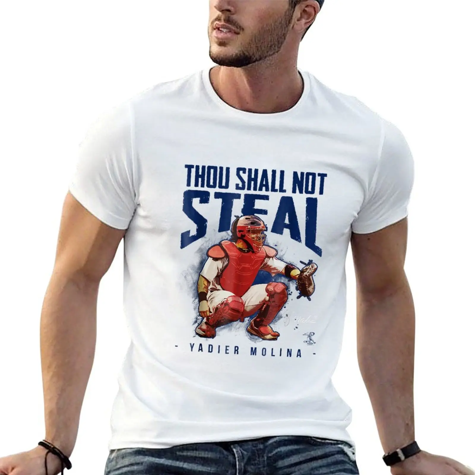 Yadier Molina Thou Shall Not Steal Appare T-Shirt Casual Light Summer Short Sleeve Top
