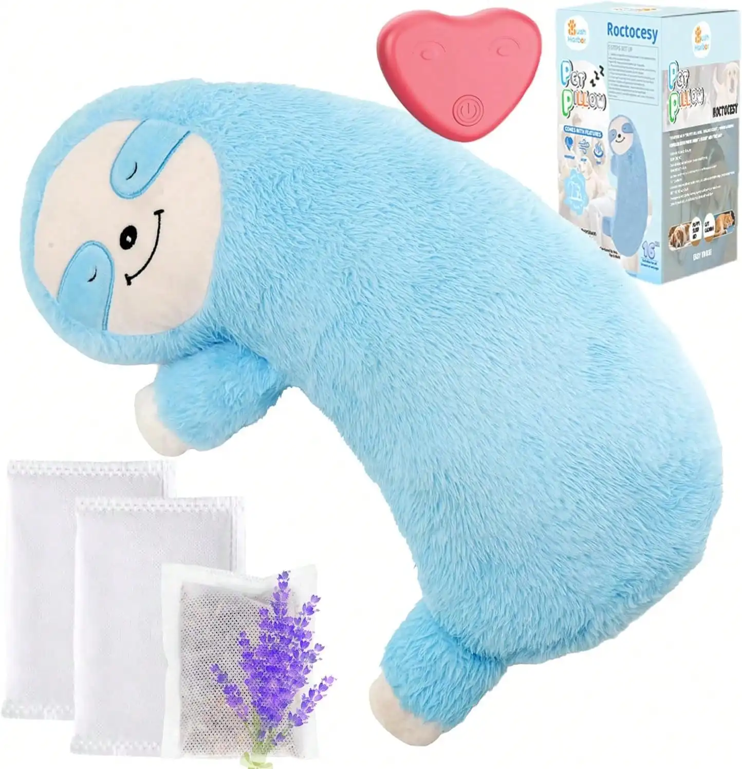 Roctocesy HushHarbor Puppy Heartbeat Toy Pillow, Anxiety Relief Sleep Aid, Sloth-Shaped Protects Neck Dog Plush Toys,Cat Neck Pillow &Amp; Pet Calming