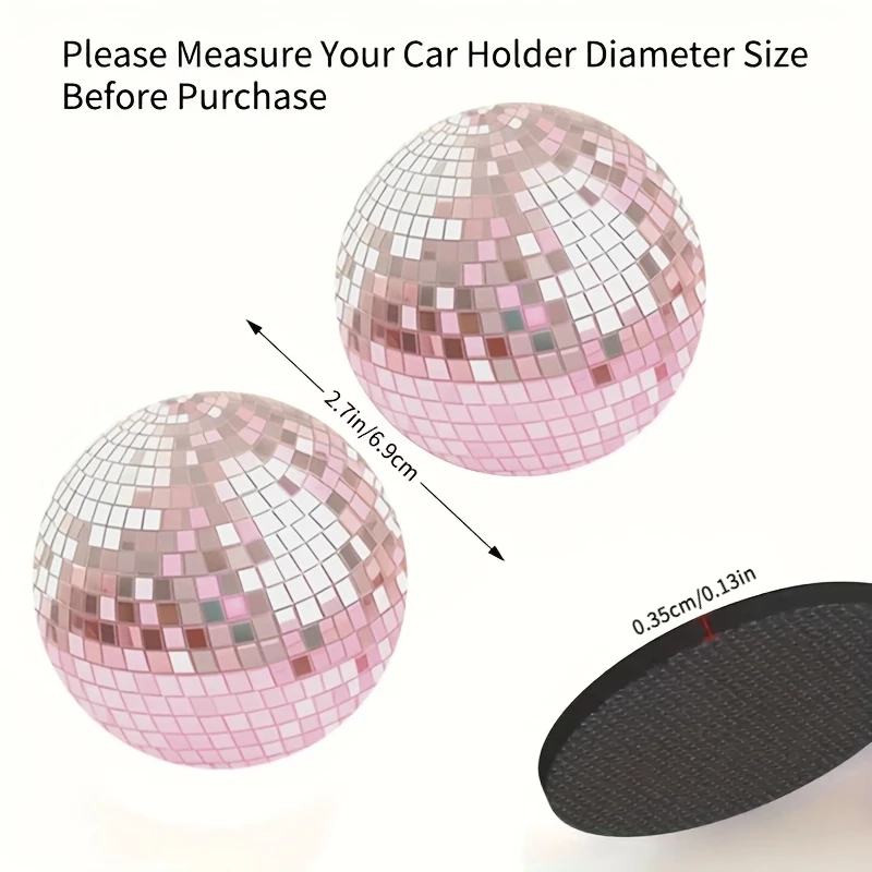 Set Of 2 Pink Disco Ball Coasters With A Simulated Design, Perfect For Car Cup Holders. An Original And Imaginative Present For