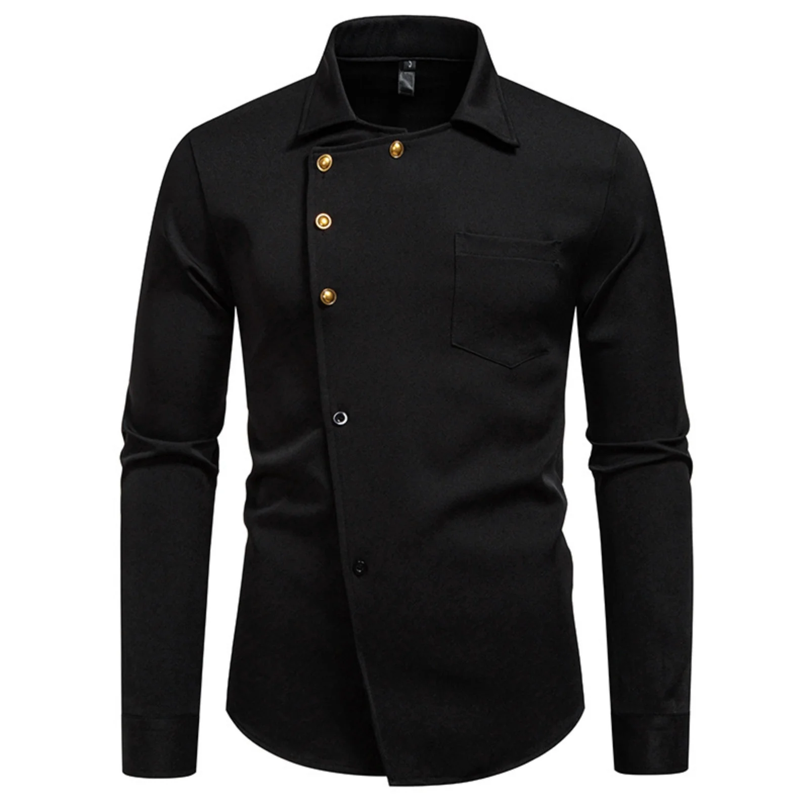 أزياء عارضة تصميم بسيط الرجال عارضة بلون قميص طويل الأكمام مريحة مائل زر سليم التلبيب قميص عمال