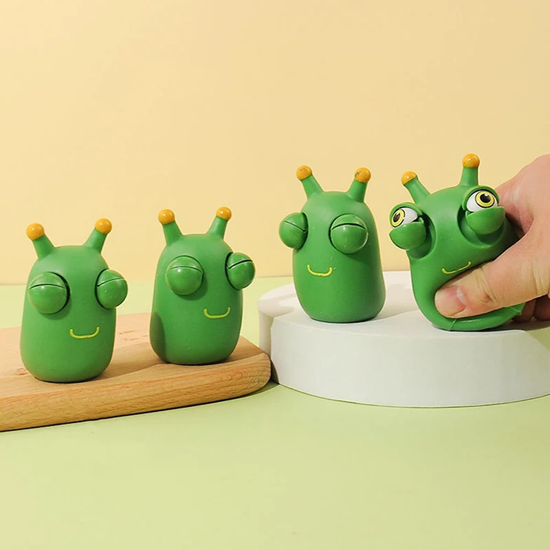 12pcs/box Green Eye Popping Worm Squeeze Toy Grass Worm Pinch Toy Squishy Toy Stress Reliever Anti-stress Fidget Kids Party Gift