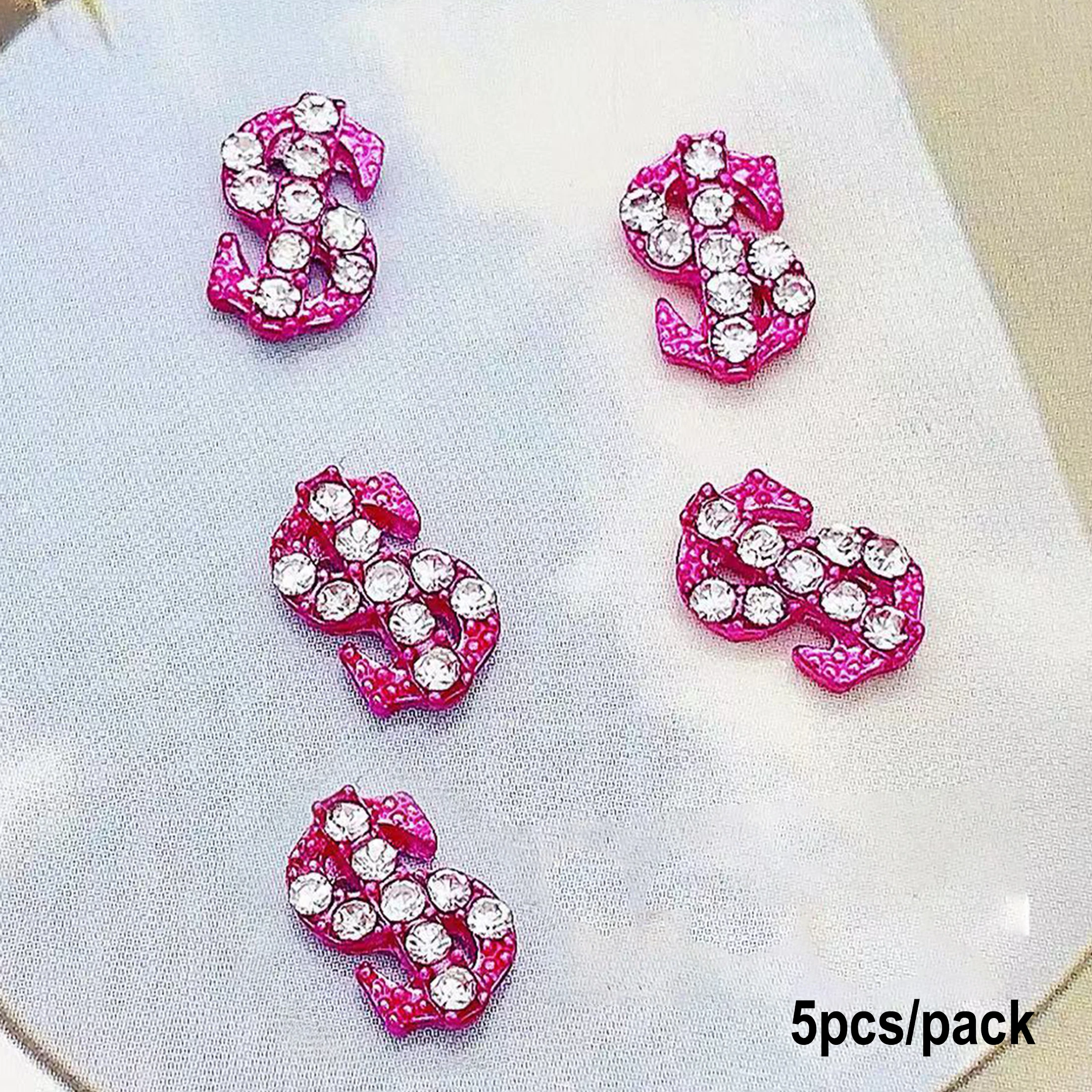 5pcs Nail Art Charms Metal Alloy Dollar Nail Diamond Accessories with Gems Rhinestones 3D Luxury Money Supplies Dollar Sign