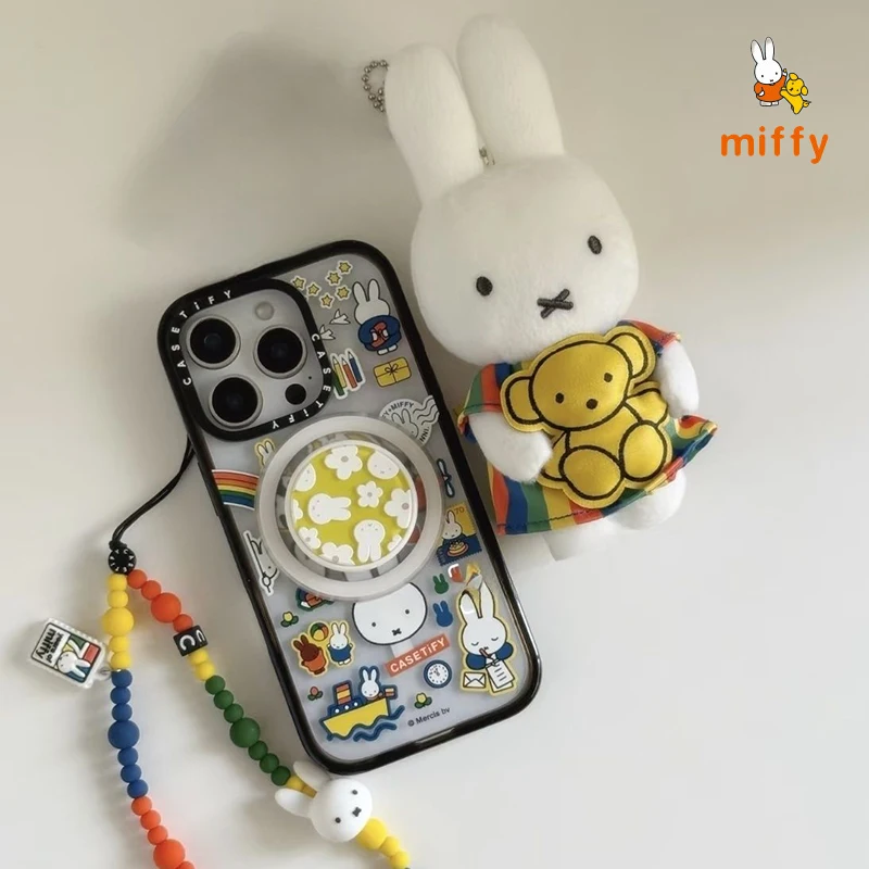 Kawaii miffy boneca de pelúcia criativa arco-íris saia dos desenhos animados fluff brinquedos de pelúcia mochila dopamina anime acessórios meninas presente perfeito