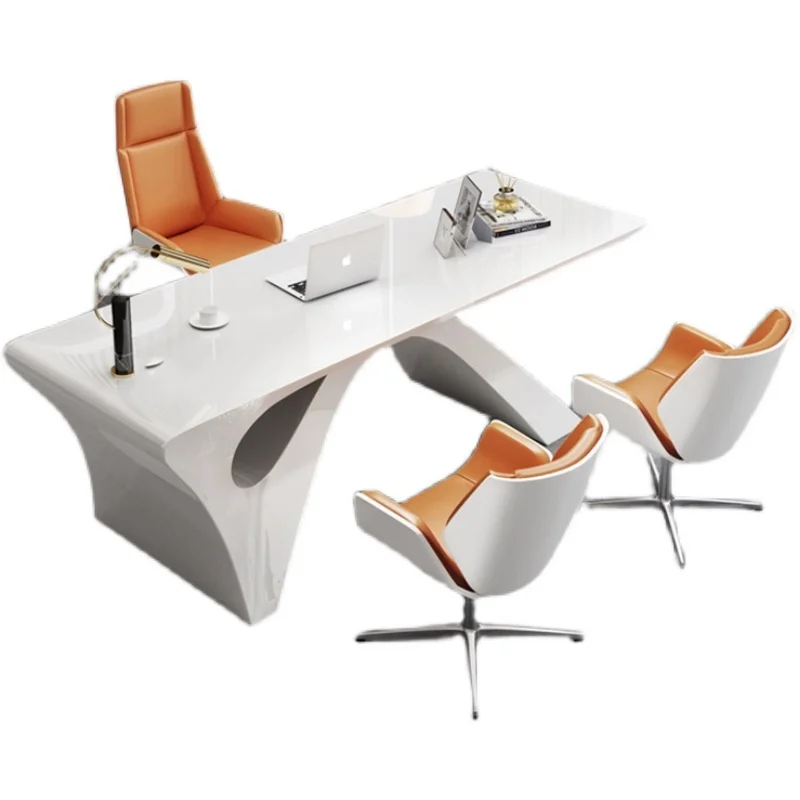 مكتب تنفيذي حديث فاخر خشب أبيض كبير مكتب كمبيوتر للدراسة طاولة محطة عمل ميسا Escriotorio