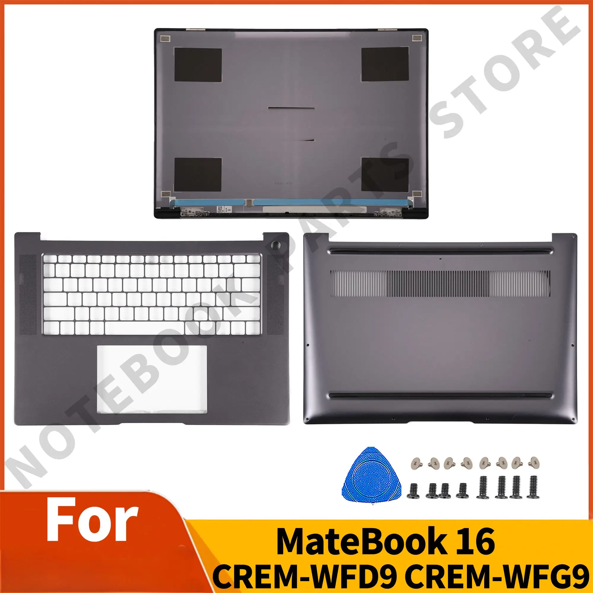 

Parts For MateBook 16 CREM-WFD9 CREM-WFG9 LCD Back Cover Palmrest Bottom Case Metal Replacement Gray