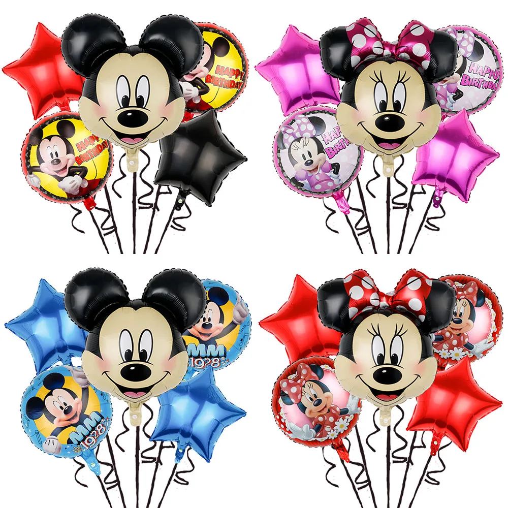 5pcs set Mickey Minnie Mouse Head Balloon Cartoon Foil Birthday Party Balloons Children Birthday Party Decorations Kids Gifts