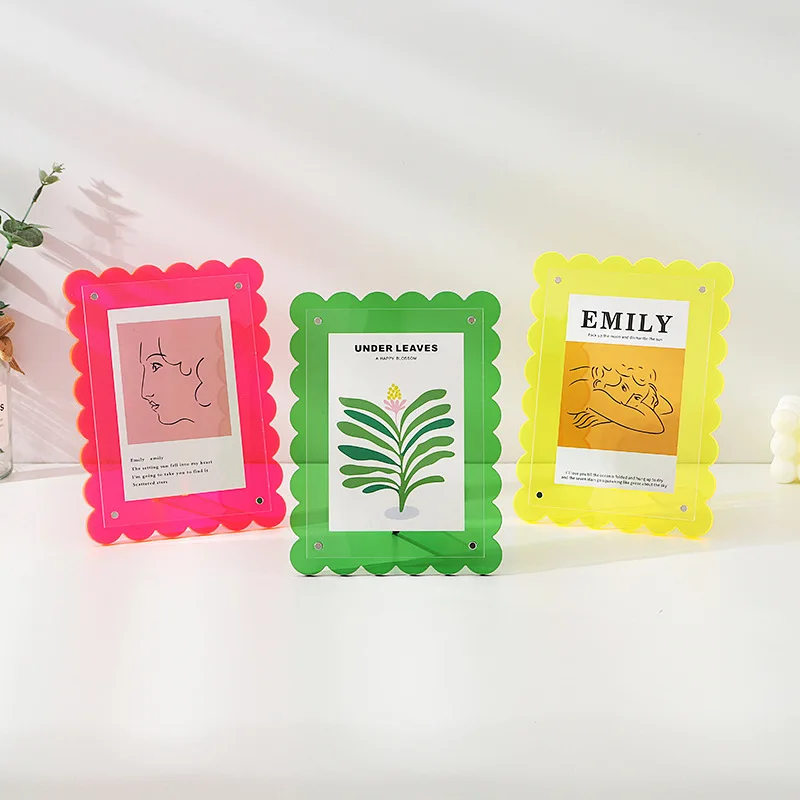 

7-Inch Picture Frames Acrylic Stand Desktop Display Photos Decorative Rack Colored Wave Patterned Kpop Idols Photocard Holder