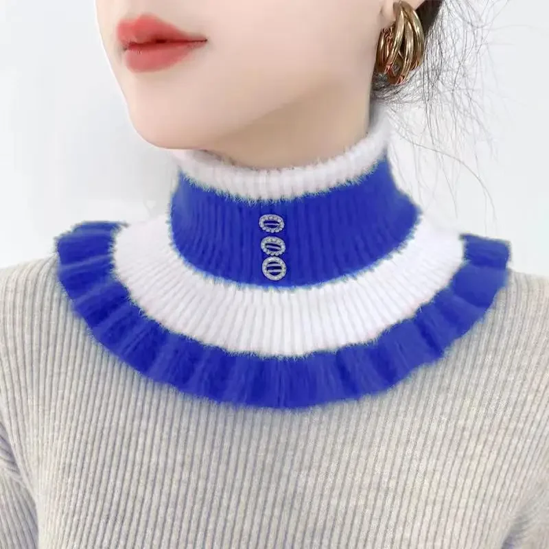 2024 New Knitted Stripe Lapel Collar Warmth Neck Cover for Women Thickened Imitation Mink Velvet Fake Collar Neck Scarf