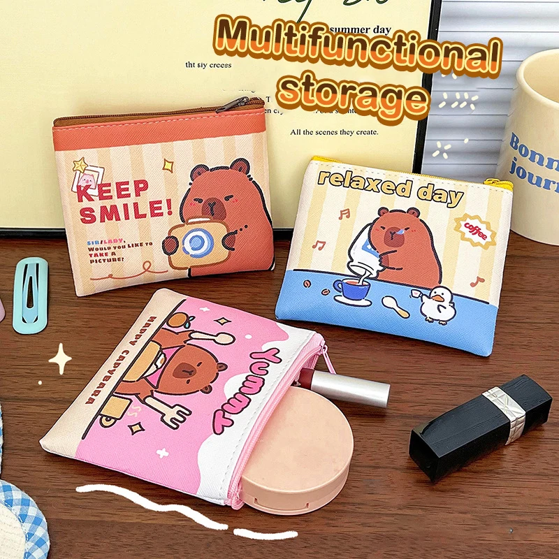 Desenhos animados Capybara Coin Purse Pouch Carteira bonito, portátil, impermeável, mini saco de armazenamento, batom chave, organizador de fone de ouvido para crianças, presente