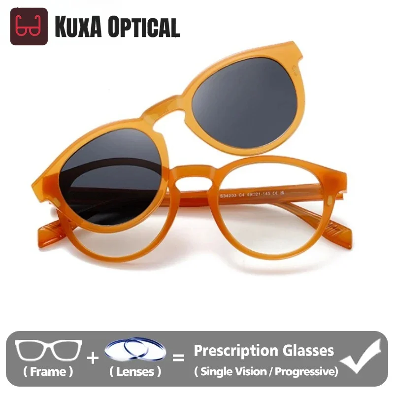 

KUXA Round Magnetic Driving Polarized Sunglasses Men Women Fashion Myopia Glasses Prescription Optical Progressive Sun Glasses