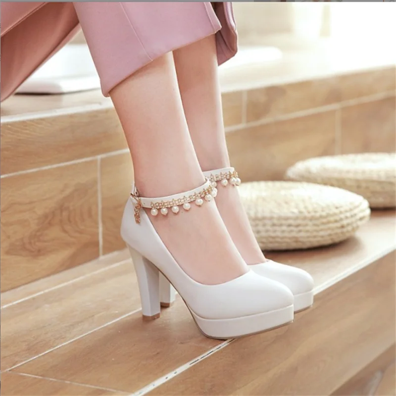 Woman Pumps Ankle Strap Girls Wedding Party Shoes Platform Dress Women Shoes High Heels Suede Ladies Shoes Size 32-43
