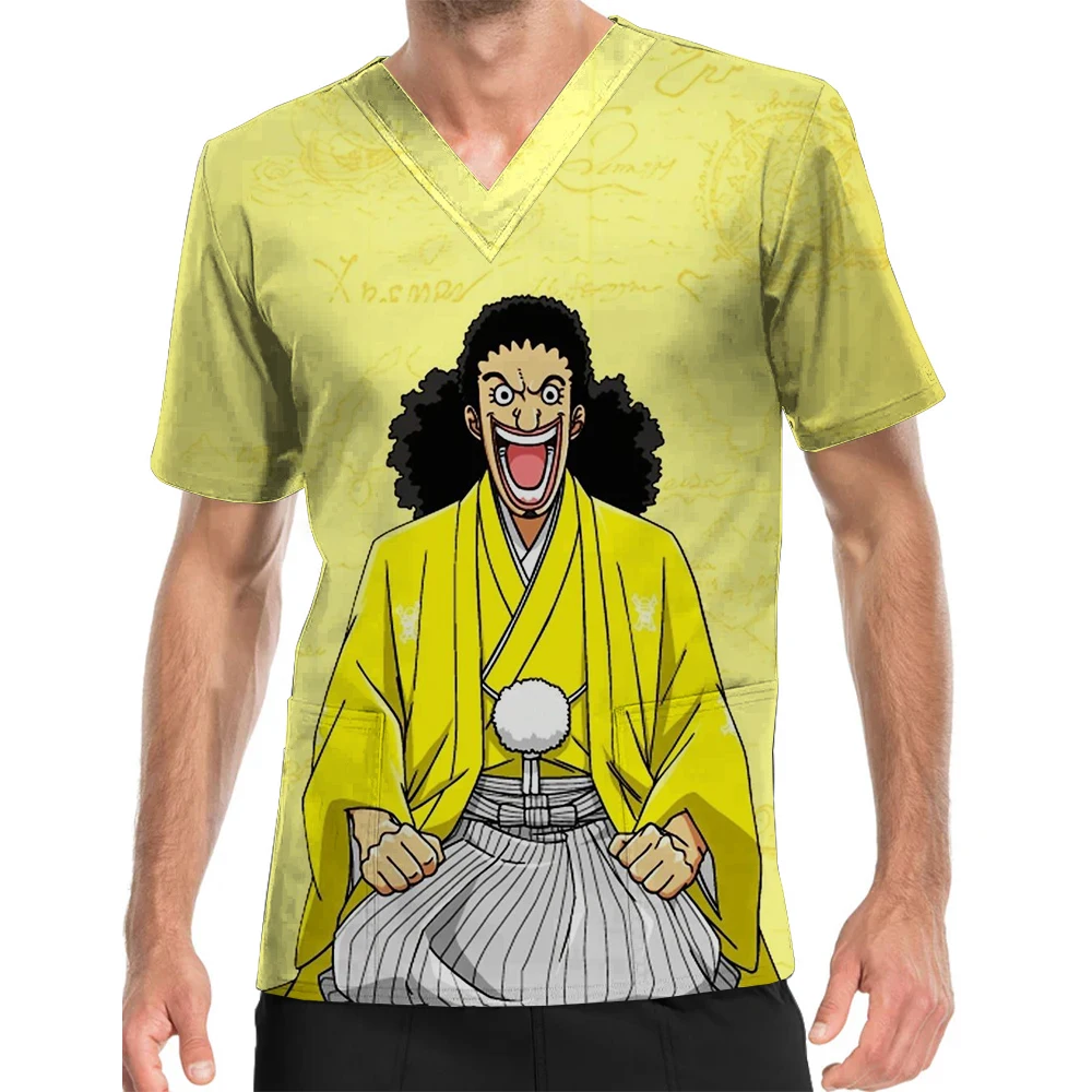 Uniforme de trabajo de enfermera pediatra para patio de juegos, Top exfoliante con estampado Usopp de una pieza con cuello en V, Top sencillo y cómodo