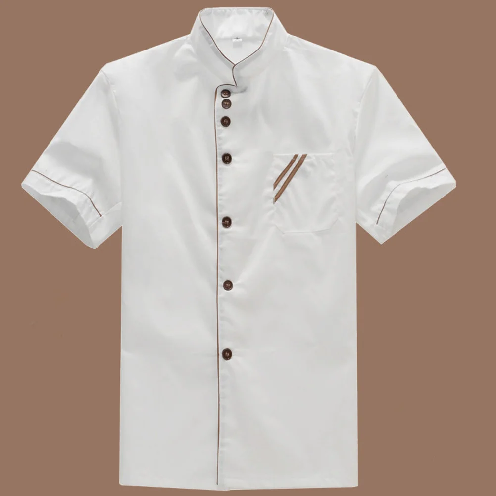 

Unisex Short Sleeve Size Xxxl White Premium Breathable Stand Collar Catering Shirt for Restaurant Hotel Kitchen