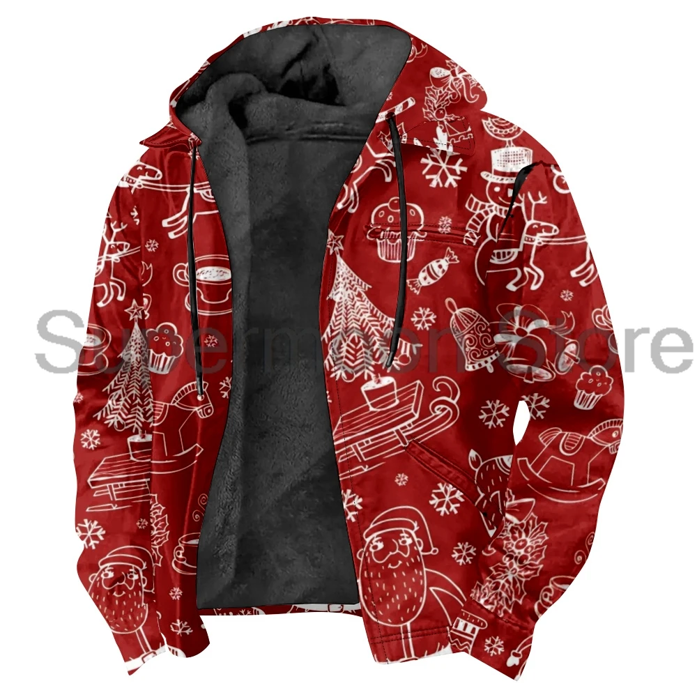 Weihnachten Schneeflocke Muster Rot Festliche Kapuzenjacke Parkas Unisex Langarm Reißverschluss Hoodie Frauen Winter Oberbekleidung Mantel