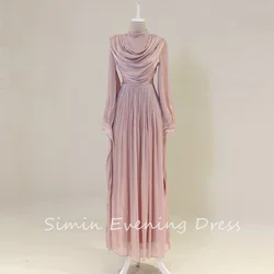 Simin Luxury Party Dresses Chiffon A-Line Pleat Sexy O-Neck Long Sleeve elegant Formal Saudi evening gala dress for women 2024