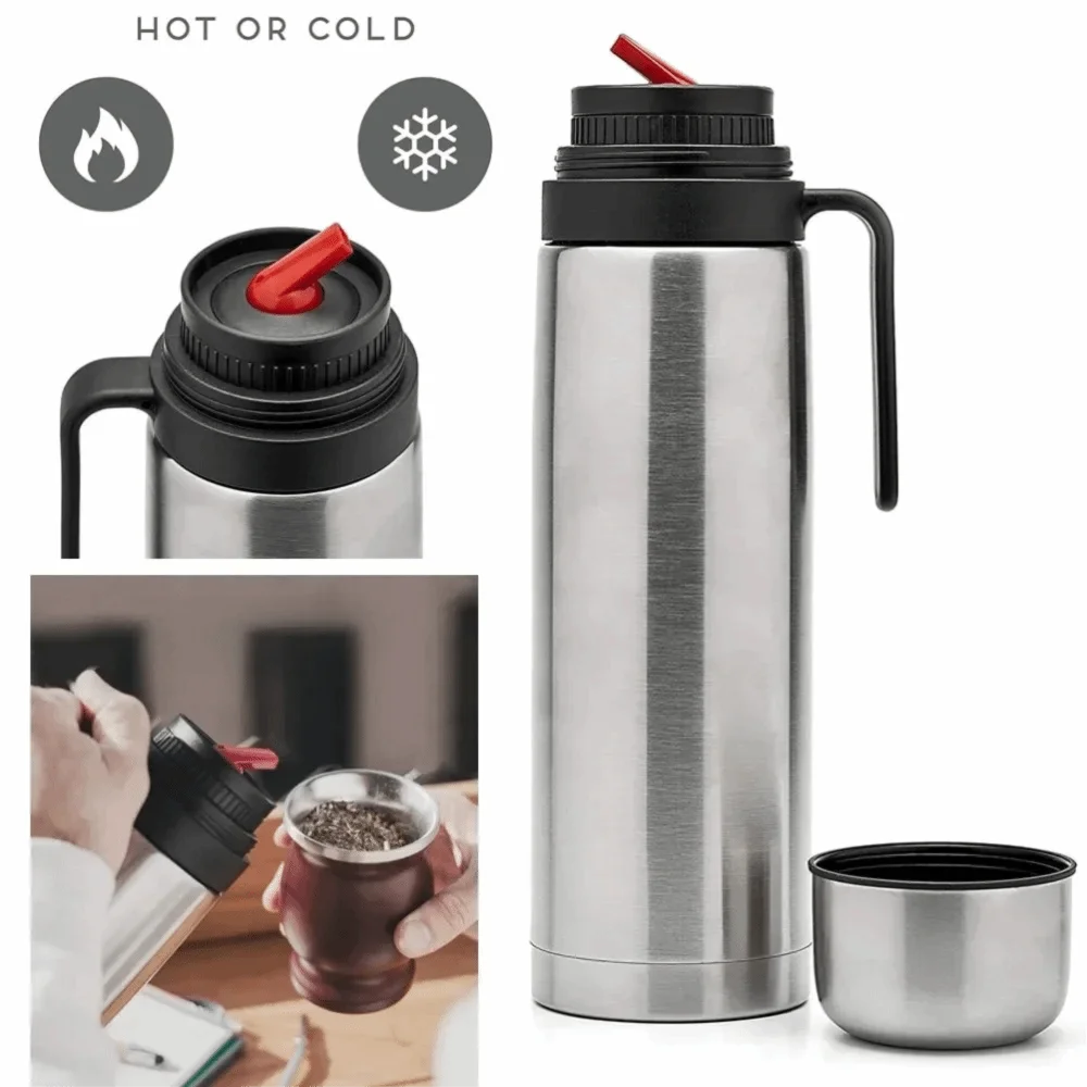 1000 ML Yerba Mate Thermos Bottle Stainless Steel Straw Design Vacuum Flask Large Capacity Double Wall Insulated Water Bottle