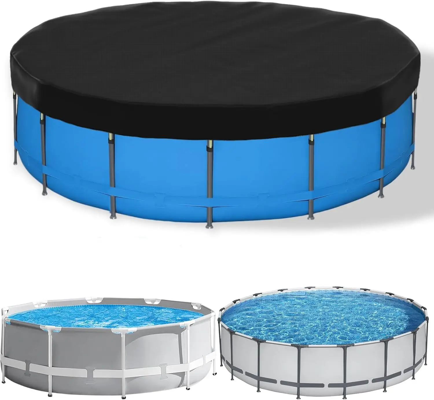 Round Outdoor Pool Cover 210D Oxford cloth Summer Waterproof Pool Tub Dust Ground Pool Dust Cover with Install Accessories